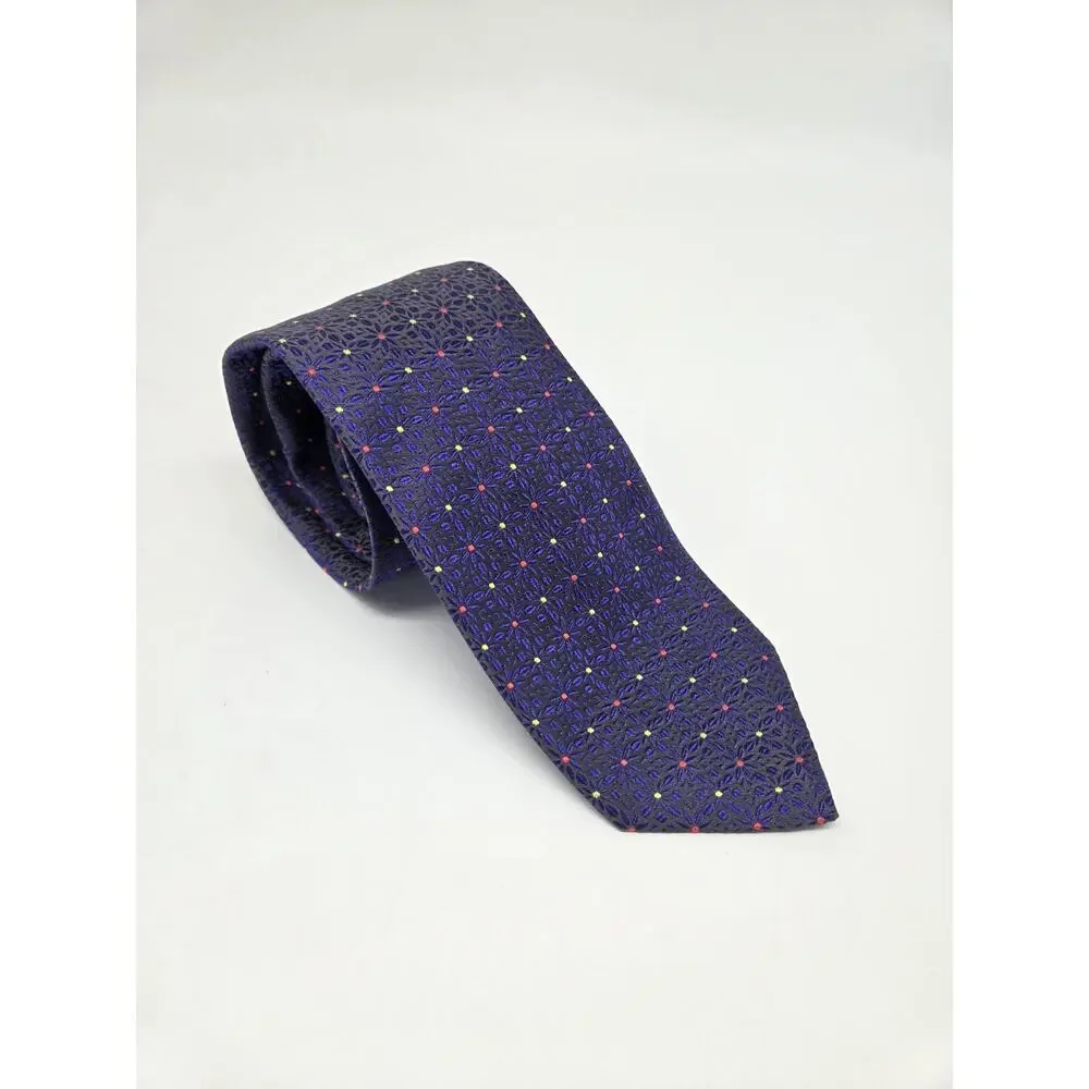 Thomas Pink 100% Silk‎ Tie Purple With Red And Yellow Dots